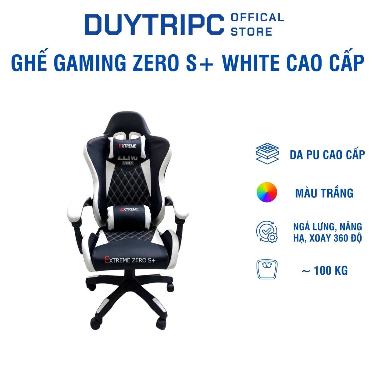 Ghế Gaming Zero S+ WHITE Cao Cấp – Thiết Kế Công Thái Học, Đệm Dày Êm Ái, Ngả Lưng 180°, Ghế Chơi Game Chuyên Nghiệp (Copy) (Copy) (Copy)